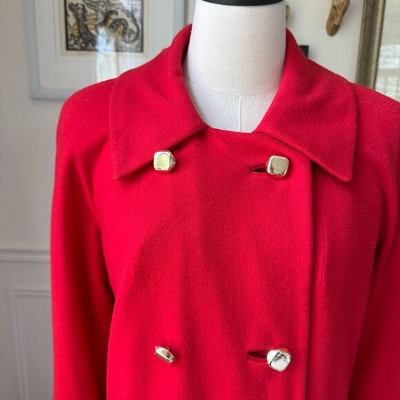 Vintage 60s Count Romi Double Breasted Red Gold Button Coat S - Picture 2 of 11